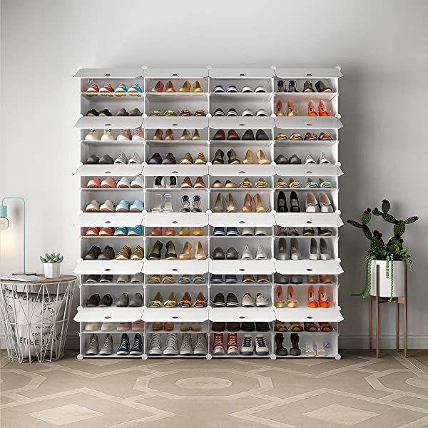 KOUSI Portable Shoe Rack Organizer 24 Pair Tower Shelf Storage Cabinet Stand Expandable for Heels, Boots, Slippers, 6 Tier White 32