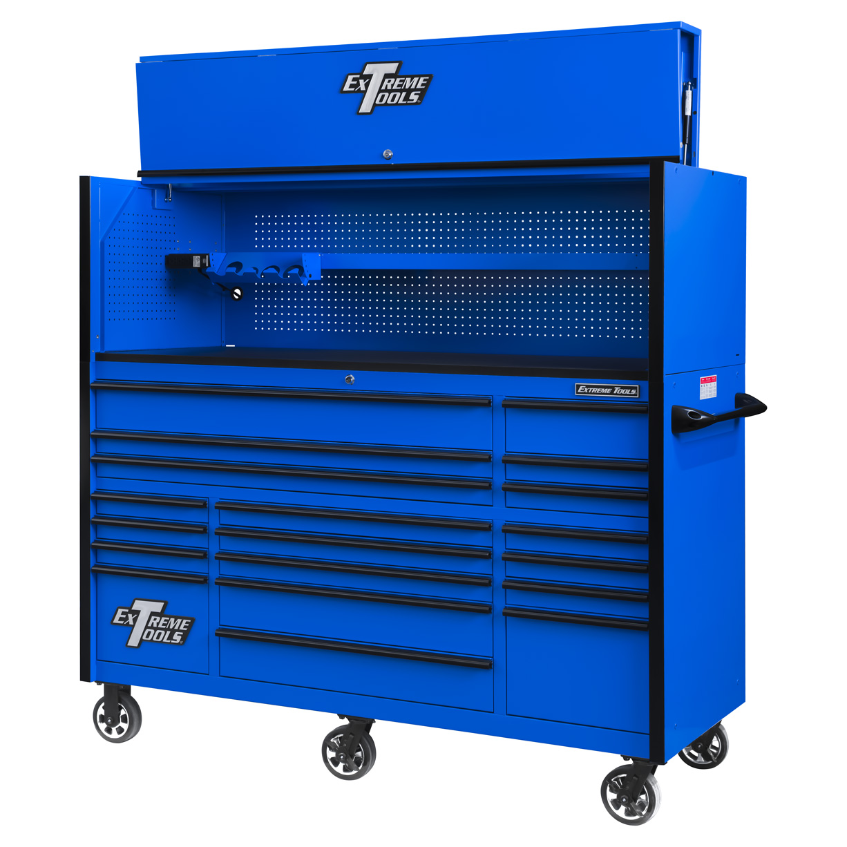 used toolboxExtreme Tools 72in. x 30in. 19 Drawers Triple Bank Roller Cabinet and Power Workstation Hutch Combo
