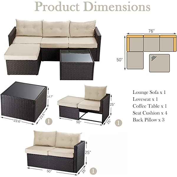 Allewie Dark Grey Patio Conversation Set, 3 Pieces PE Wicker Rattan Outdoor Furniture Set, Lounge Sofa and Loveseat with Cushions, Tempered Glass Coffee Table (Black & Dark Grey) Dark Grey & Black