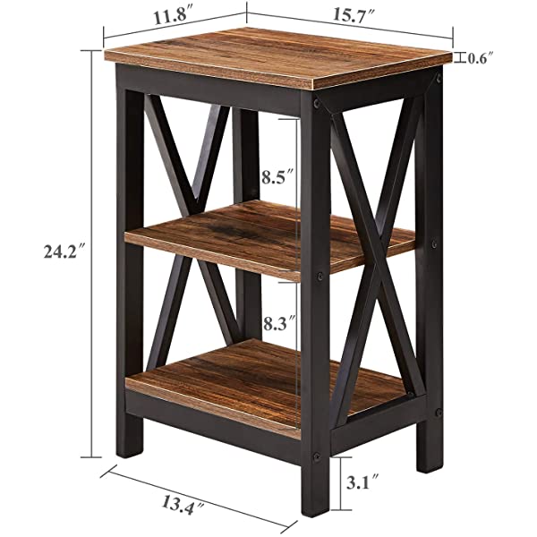 VECELO Modern Versatile Nightstands X-Design Side End Table Night Stand Storage Shelf with Bin Drawer for Living Room Bedroom, Brown+Black Brown+black Modern