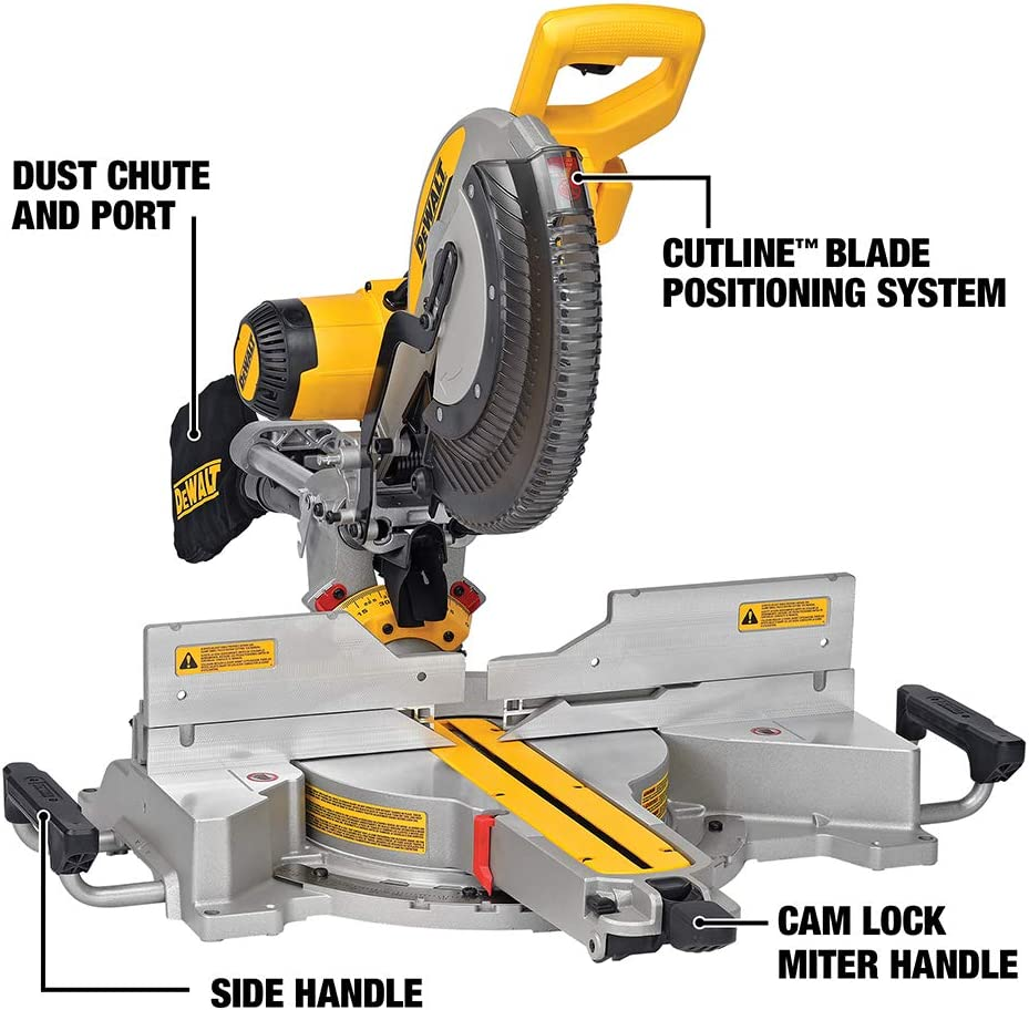DEWALT Miter Saw, 12 Inch, 15 Amp, 3,800 RPM, Double Bevel Capacity, With Sliding Compound, Corded (DWS780)
