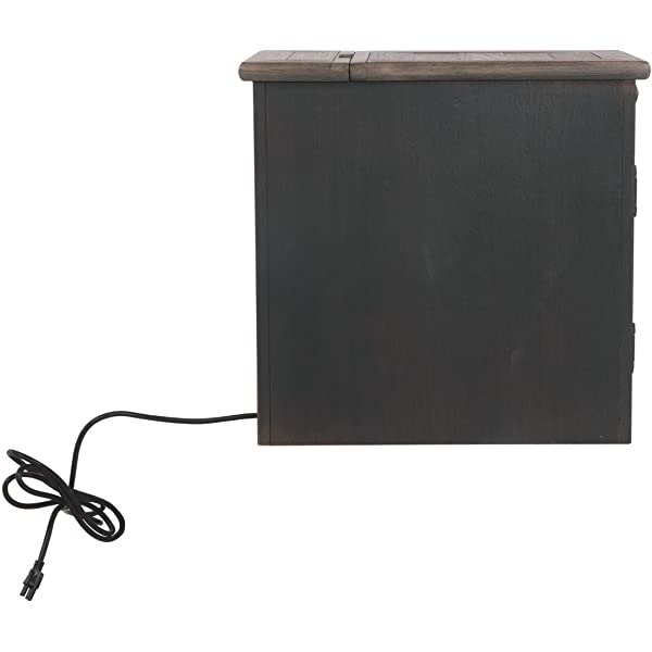 Signature Design by Ashley Tyler Creek Rustic Chair Side End Table with Pull-Out Tray & USB Ports, Brown Blackish Brown Table