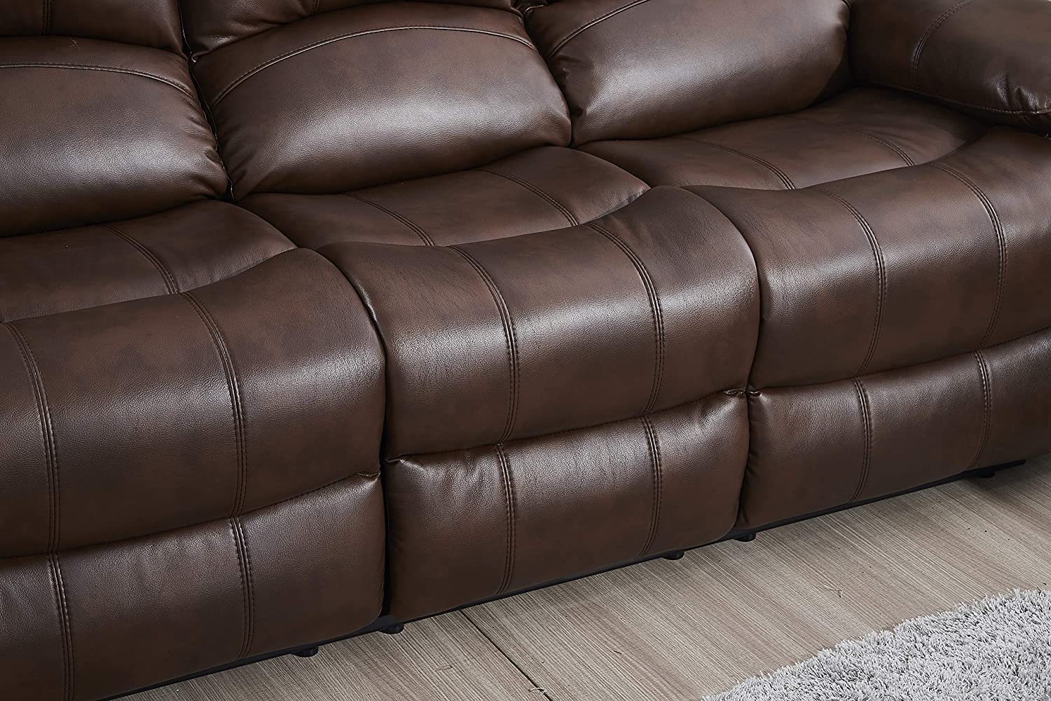 Betsy Furniture 3PC Bonded Leather Recliner Set Living Room Set, Sofa, Loveseat, Chair 8018 (Brown, Living Room Set 3+2+1)
