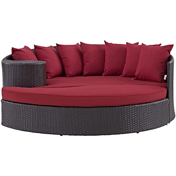 Modway Convene Wicker Rattan Outdoor Patio Poolside Sectional Sofa Daybed with Cushions in Espresso Turquoise