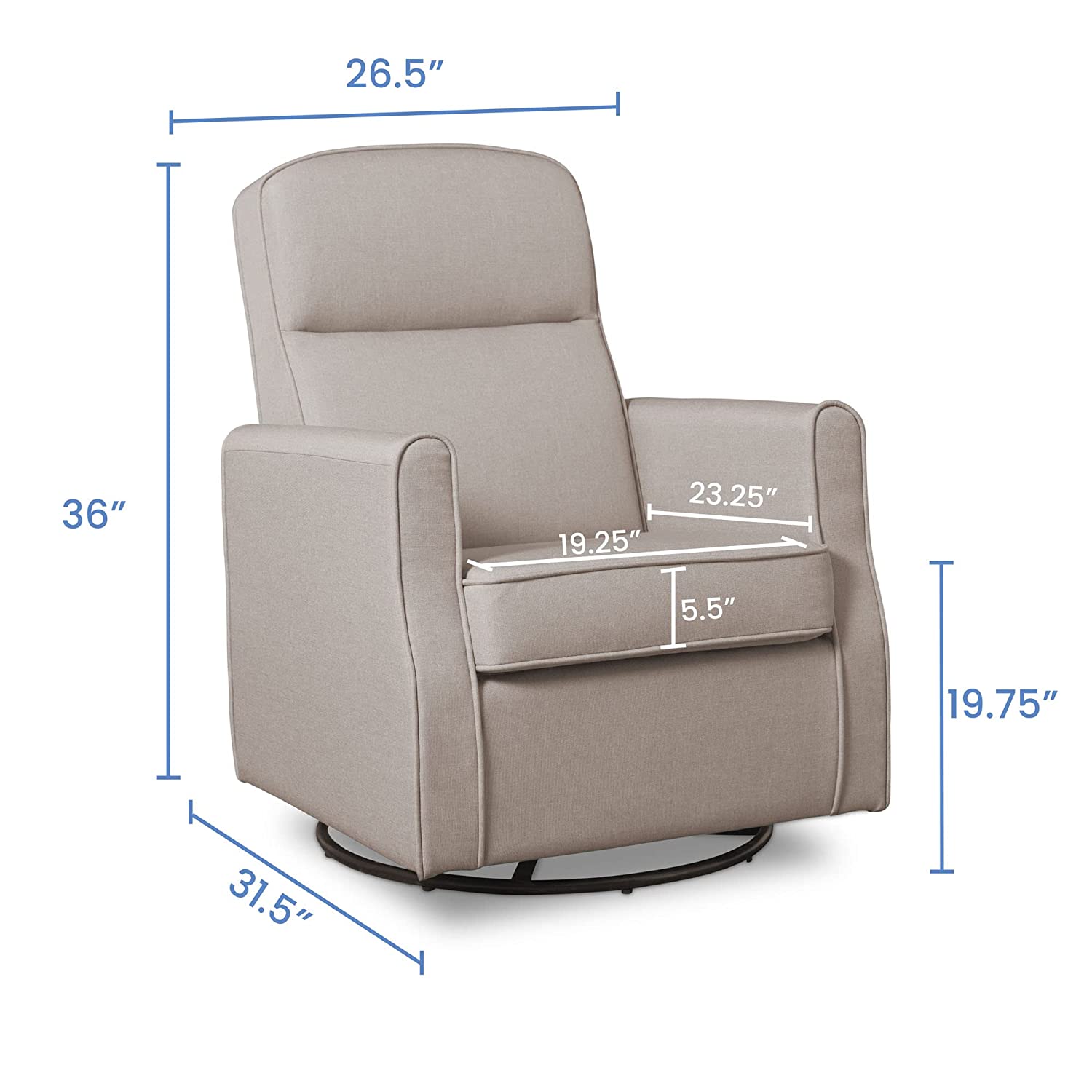 Delta Children Blair Slim Nursery Glider Swivel Rocker Chair, Taupe , 26.5x31.5x 36 Inch (Pack of 1)