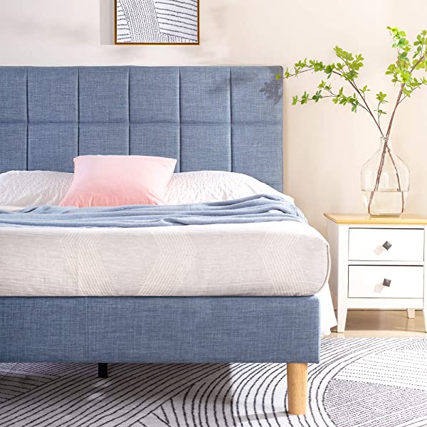 ZINUS Lottie Upholstered Platform Bed Frame / Mattress Foundation / Wood Slat Support / No Box Spring Needed / Easy Assembly, Grey, Queen Grey Queen Standard
