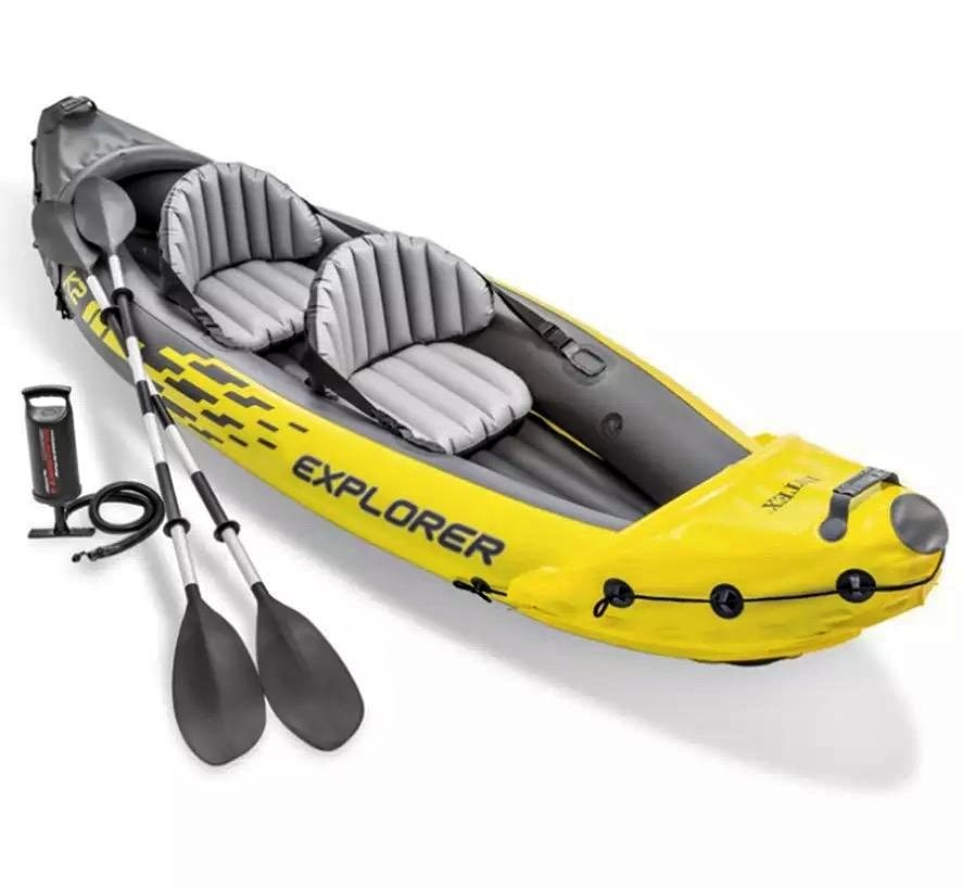 Intex Explorer K2 Yellow 2 Person Inflatable Kayak with Aluminium Oars & Air Pump