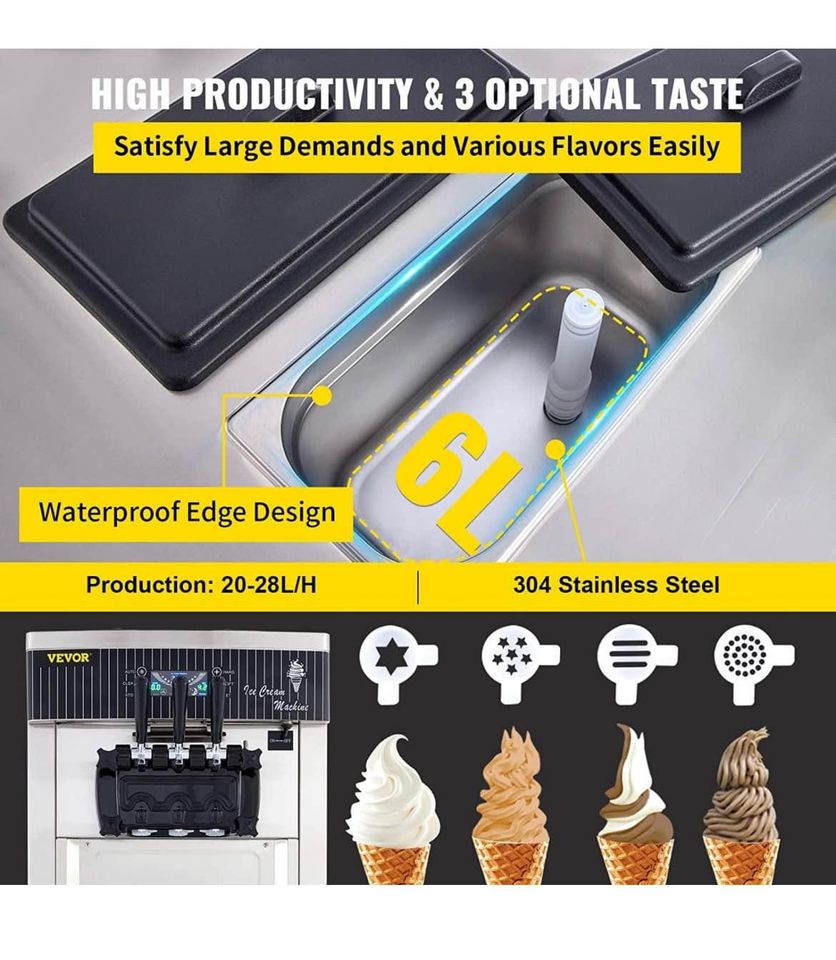 VEVOR Soft Ice Cream Machine 2200W Commercial Vertical Soft Ice Cream Maker Machine