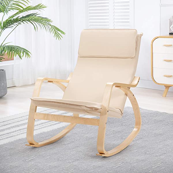 Giantex Rocking Chair with Removable Upholstered Cushion, Stable Wooden Frame Relaxing Modern Leisure Armchair Suitable for Living Room, Bedroom, Balcony, Nursery Room Ergonomic Chair(1, Beige) 1 Beige