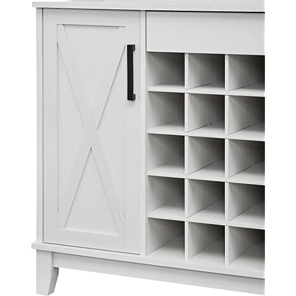 Bar Cabinet with Wine Rack and Glass Doors (Grey wash- Solid)