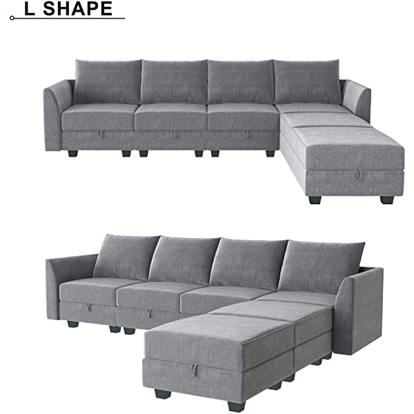 HONBAY Convertible Sectional Sofa U Shaped Couch with Reversible Chaise Modular Oversized Couch Sectional Sofa with Ottomans, Aqua Blue U Shape Sofa-1 Blue