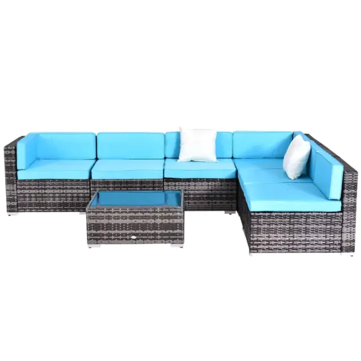 【Furniture】7 Piece Rattan Sofa Set Outdoor Furniture Patio Set