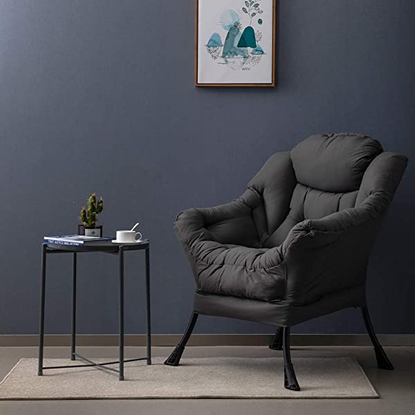 AbocoFur Modern Large Cotton Fabric Lazy Chair，Accent Contemporary Lounge Chair, Single Steel Frame Leisure Sofa Chair with Armrests and A Side Pocket, Beige