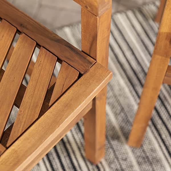 Walker Edison 5 Person Outdoor Wood Chevron Patio Furniture Dining Set Table Chairs Bench All Weather Backyard Conversation Garden Poolside Balcony, 4 Piece, Brown Brown 4 Piece Dining Set