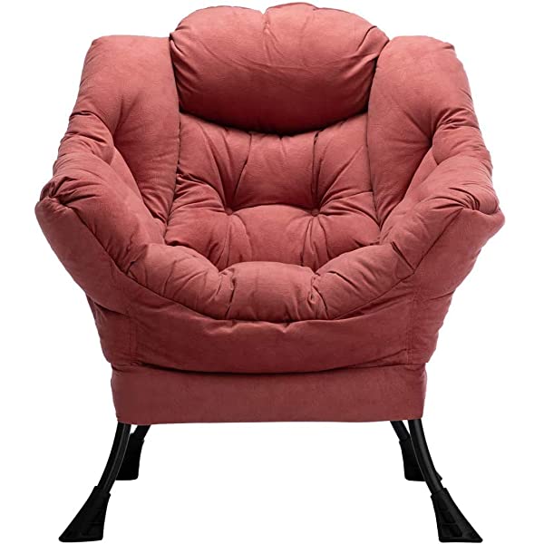 AbocoFur Modern Large Cotton Fabric Lazy Chair，Accent Contemporary Lounge Chair, Single Steel Frame Leisure Sofa Chair with Armrests and A Side Pocket, Beige