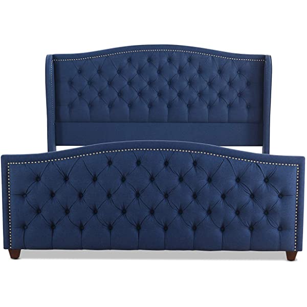 Jennifer Taylor Home Marcella Collection Queen Wingback Tufted Hand-Applied Nail Heads Upholstered Bed, Antique White Antique White Queen