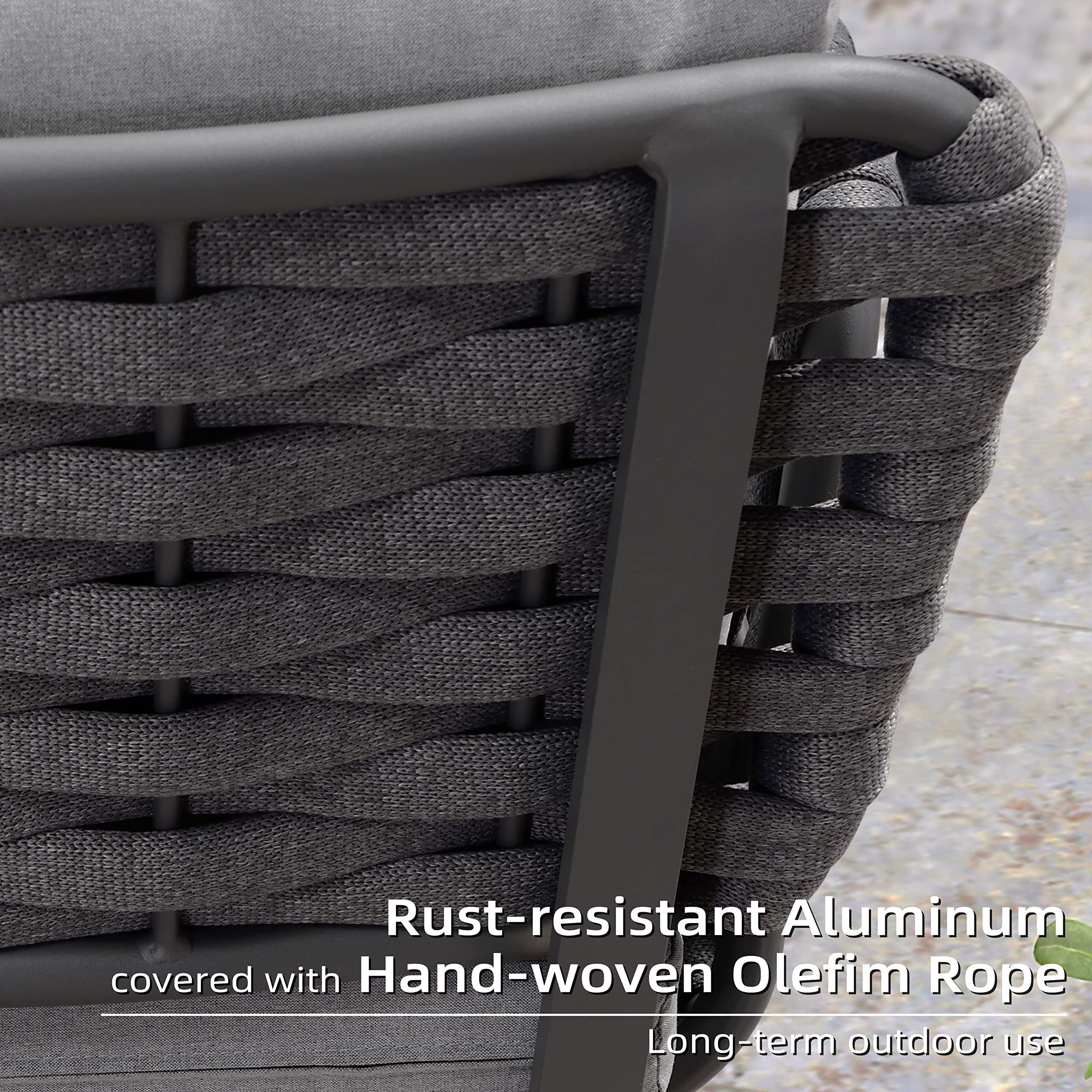 【Furniture】Patio Conversation Set 4 Pcs Aluminum Frame Rope Outdoor Furniture with Coffee Table & Cushions