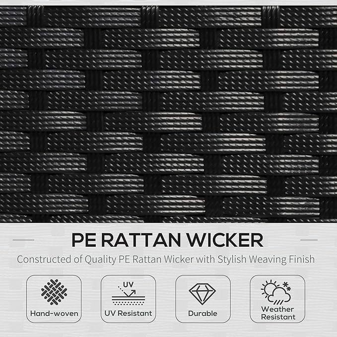 Outsunny 5 Pieces PE Rattan Garden Furniture Set with Cushions, Outdoor Corner Sofa, Patio Sectional Conversation Furniture Sets with Glass Top Coffee Table, Black