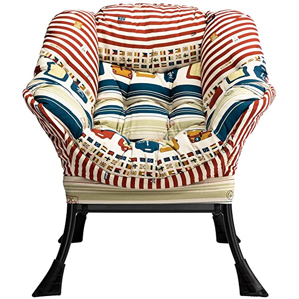 AbocoFur Modern Large Cotton Fabric Lazy Chair，Accent Contemporary Lounge Chair, Single Steel Frame Leisure Sofa Chair with Armrests and A Side Pocket, Beige