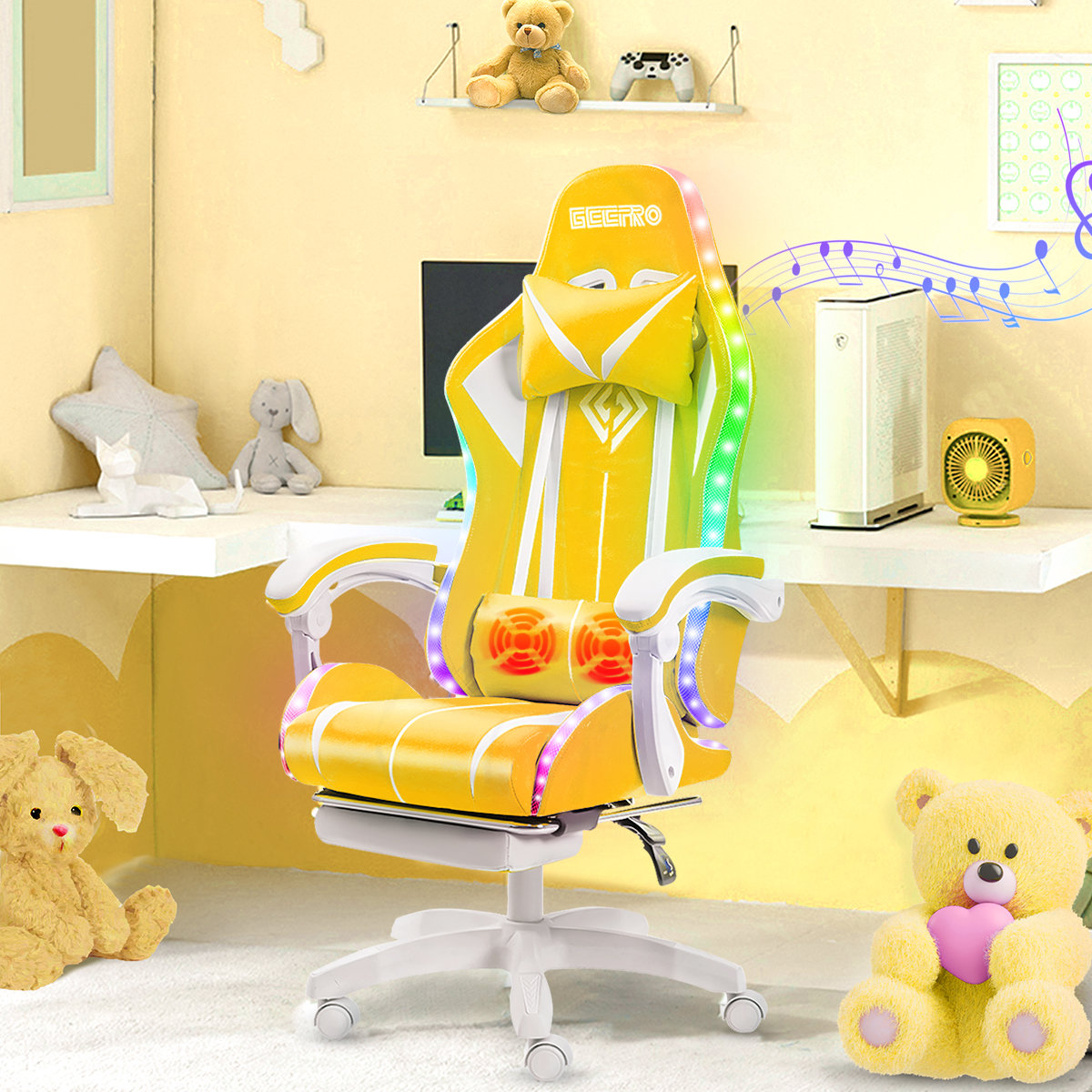 【Furniture】RGB PC & Racing Game Chair With Massage And Bluetooth