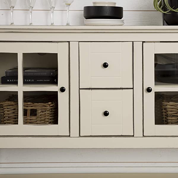 Walker Edison Charlotte Classic Glass Door Storage Buffet, 52 Inch, Espresso Espresso 52 Inch