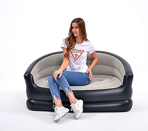 Folding Portable Inflatable Double Sofa, Lazy Flocking Two-Seater Lounge Chair with Electric Air Pump - Great for Pop Up Indoor Living Room and Outdoor Balcony, Backyard, Camping, Picnic, RV