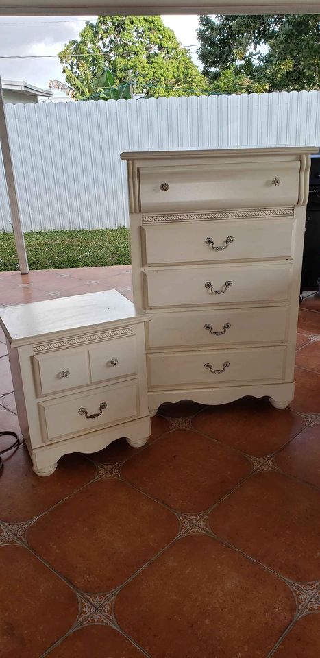 Set includes dresser, mirror, chest, nightstand and headboard