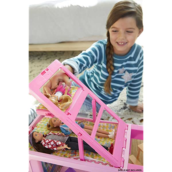 ​Barbie 3-in-1 DreamCamper Vehicle, approx. 3-ft, Transforming Camper with Pool, Truck, Boat and 50 Accessories, Makes a Great Gift for 3 to 7 Year Olds