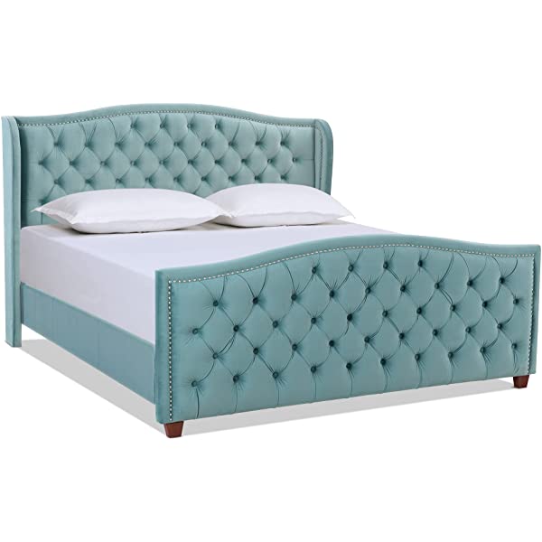 Jennifer Taylor Home Marcella Collection Queen Wingback Tufted Hand-Applied Nail Heads Upholstered Bed, Antique White Antique White Queen