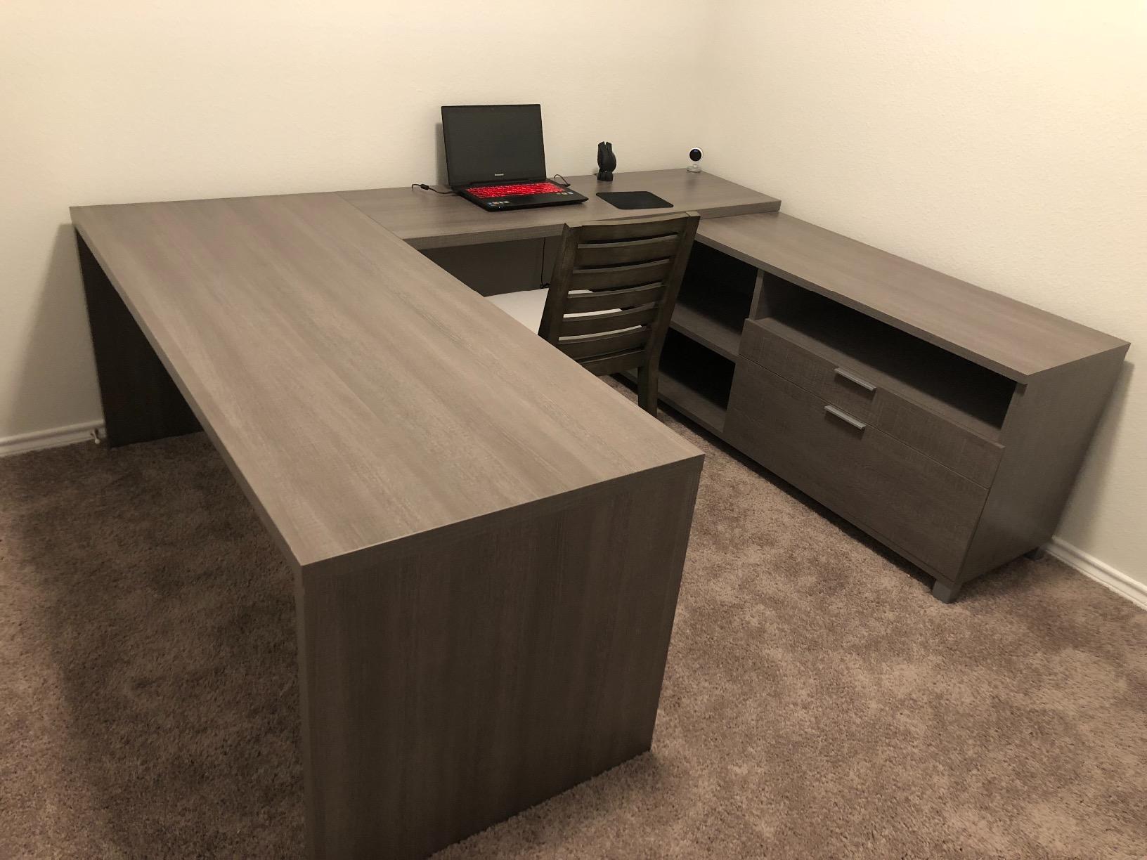 【Furniture】Bestar Pro-Linea U-Desk, Bark Grey