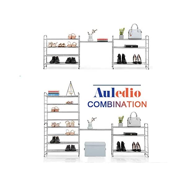 AULEDIO 3-Tier Shoe Rack, Stackable and Adjustable Multi-Function Wire Grid Shoe Organizer Storage, Extra Large Capacity, Space Saving, Fits Boots, High Heels, Slippers and More (Bronze) 3-Tier Bronze