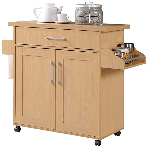 Hodedah Kitchen Island with Spice Rack, Towel Rack & Drawer, Black with Beech Top Black-beech