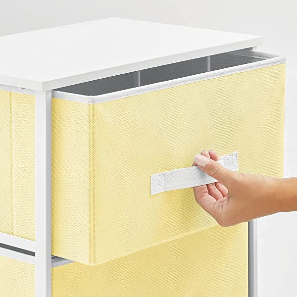 mDesign Storage Dresser End/Side Table Night Stand Furniture Unit - Small Standing Organizer for Bedroom, Office, Living Room, and Closet - 2 Drawer Removable Fabric Bins - Gray/White Grey