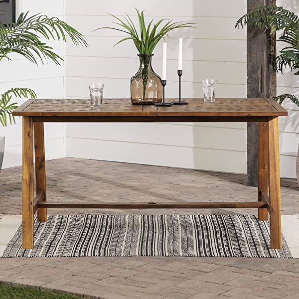 Walker Edison 5 Person Outdoor Wood Chevron Patio Furniture Dining Set Table Chairs Bench All Weather Backyard Conversation Garden Poolside Balcony, 4 Piece, Brown Brown 4 Piece Dining Set