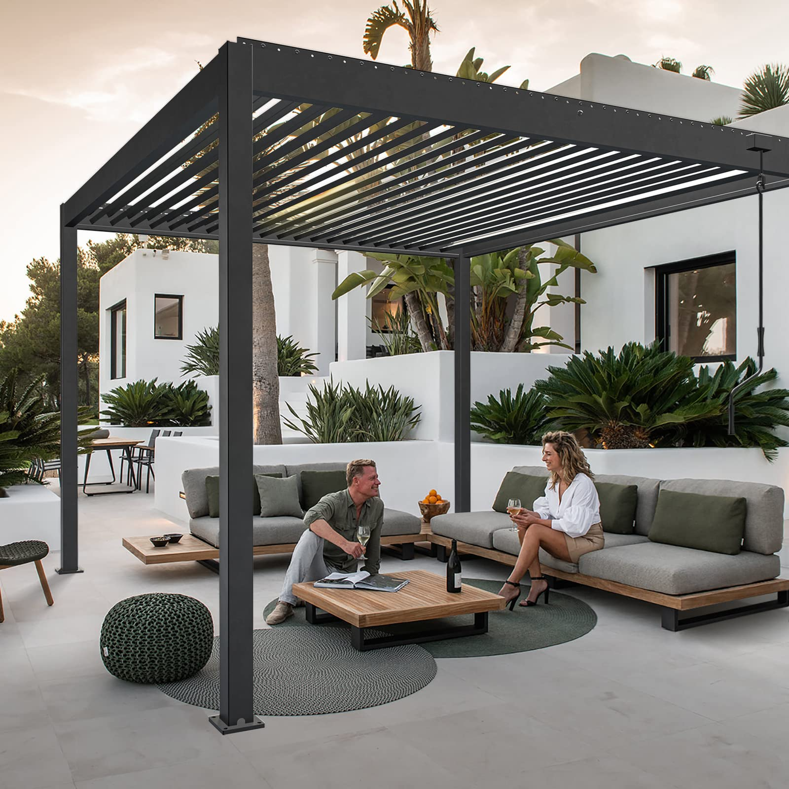 【Home&Garden】【BS】10'x10' NO Corrosion Louvered Pergola, High Strength Gazebo for Yard