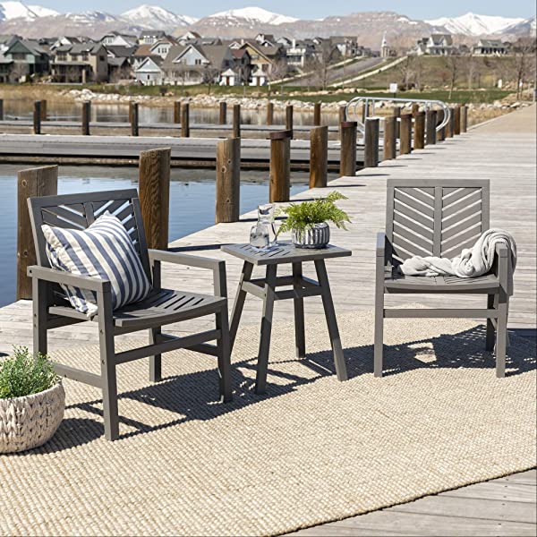 Walker Edison 5 Person Outdoor Wood Chevron Patio Furniture Dining Set Table Chairs Bench All Weather Backyard Conversation Garden Poolside Balcony, 4 Piece, Brown Brown 4 Piece Dining Set