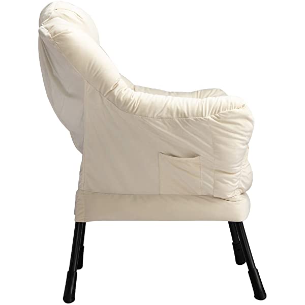 AbocoFur Modern Large Cotton Fabric Lazy Chair，Accent Contemporary Lounge Chair, Single Steel Frame Leisure Sofa Chair with Armrests and A Side Pocket, Beige