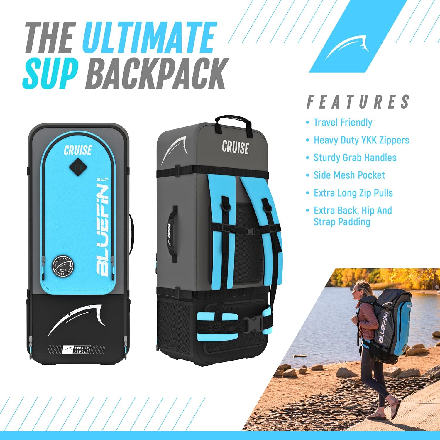 Bluefin Cruise SUP Inflatable Stand Up Paddle Board | Premium Paddleboard Accessories | Multiple sizes: Kids, 9'8, 10'4, 10’8, 12’, 15'