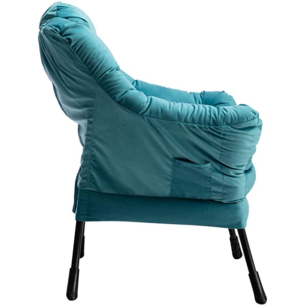 AbocoFur Modern Large Cotton Fabric Lazy Chair，Accent Contemporary Lounge Chair, Single Steel Frame Leisure Sofa Chair with Armrests and A Side Pocket, Beige