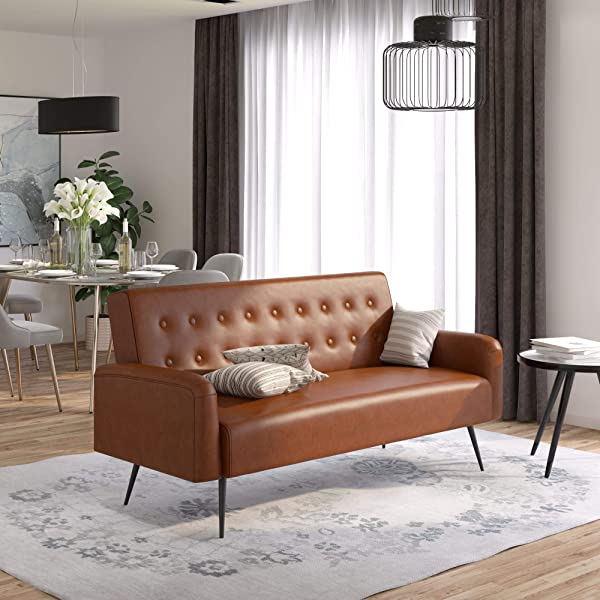 Novogratz 2360379N Z Stevie, Convertible Sofa Bed Couch, Ivory Velvet Futon