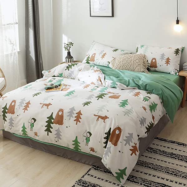 New Cartoon Animals Elephant Print Duvet Cover Sets for Kids 100% Cotton Reversible Soft 3 Pieces Kids Bedding Duvet Cover Pillowcases Kawaii Cloud Bedding Sets, Queen/Full Full/Queen (1 Duvet Cover + 2 Pillowcases) Multi A00 Elephant Bunny Balloon