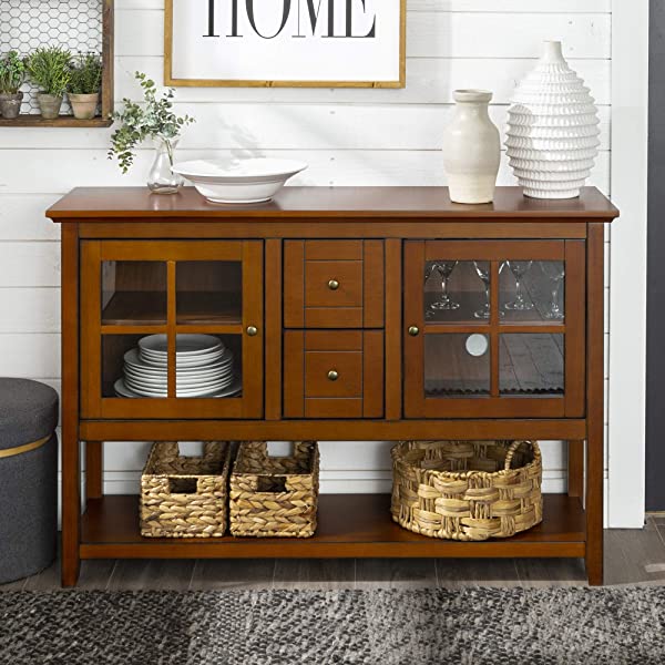 Walker Edison Charlotte Classic Glass Door Storage Buffet, 52 Inch, Espresso Espresso 52 Inch