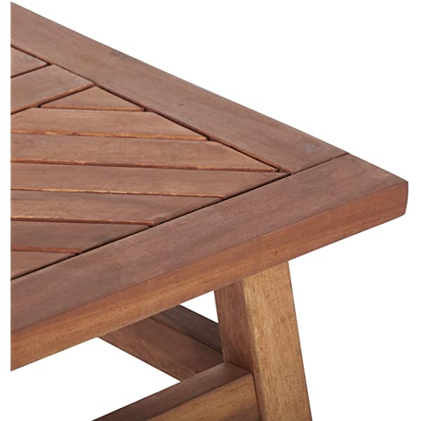 Walker Edison 5 Person Outdoor Wood Chevron Patio Furniture Dining Set Table Chairs Bench All Weather Backyard Conversation Garden Poolside Balcony, 4 Piece, Brown Brown 4 Piece Dining Set