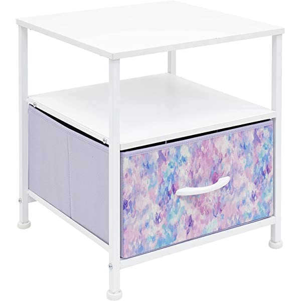 Sorbus Nightstand 1-Drawer Shelf Storage- Bedside Furniture & Accent End Table Chest for Home, Bedroom, Office, College Dorm, Steel Frame, Wood Top, Easy Pull Fabric Bins (Rustic Wood)