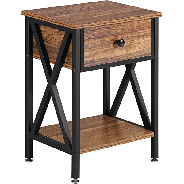 VECELO Modern Versatile Nightstands X-Design Side End Table Night Stand Storage Shelf with Bin Drawer for Living Room Bedroom, Brown+Black Brown+black Modern