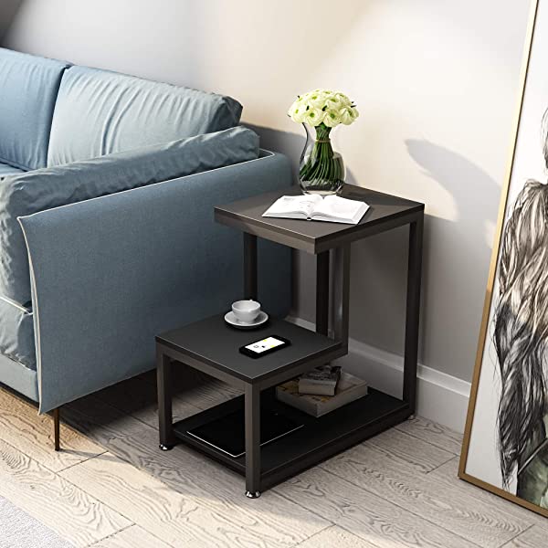 SDHYL Ladder Designed Shelf End Table Bed Table CouchTable, Nightstand Side Table for Bedroom, Flower Shelf for Living Room, Black S7-DX-C00200-BK-US