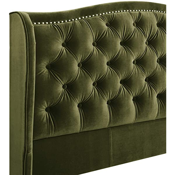 Jennifer Taylor Home Marcella Collection Queen Wingback Tufted Hand-Applied Nail Heads Upholstered Bed, Antique White Antique White Queen