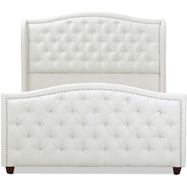 Jennifer Taylor Home Marcella Collection Queen Wingback Tufted Hand-Applied Nail Heads Upholstered Bed, Antique White Antique White Queen