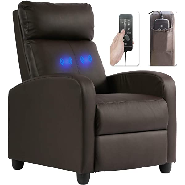Recliner Chair for Living Room Massage Recliner Sofa Reading Chair Winback Single Sofa Home Theater Seating Modern Reclining Chair Easy Lounge with PU Leather Padded Seat Backrest (Brown)