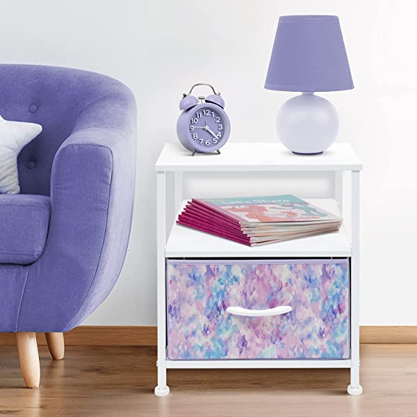 Sorbus Nightstand 1-Drawer Shelf Storage- Bedside Furniture & Accent End Table Chest for Home, Bedroom, Office, College Dorm, Steel Frame, Wood Top, Easy Pull Fabric Bins (Rustic Wood)